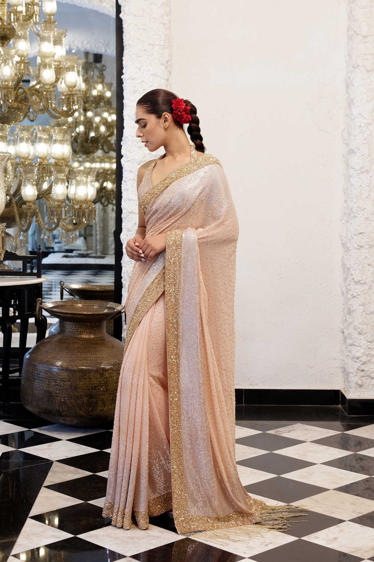 Sari Set in gold & silver Sequin Embroidery