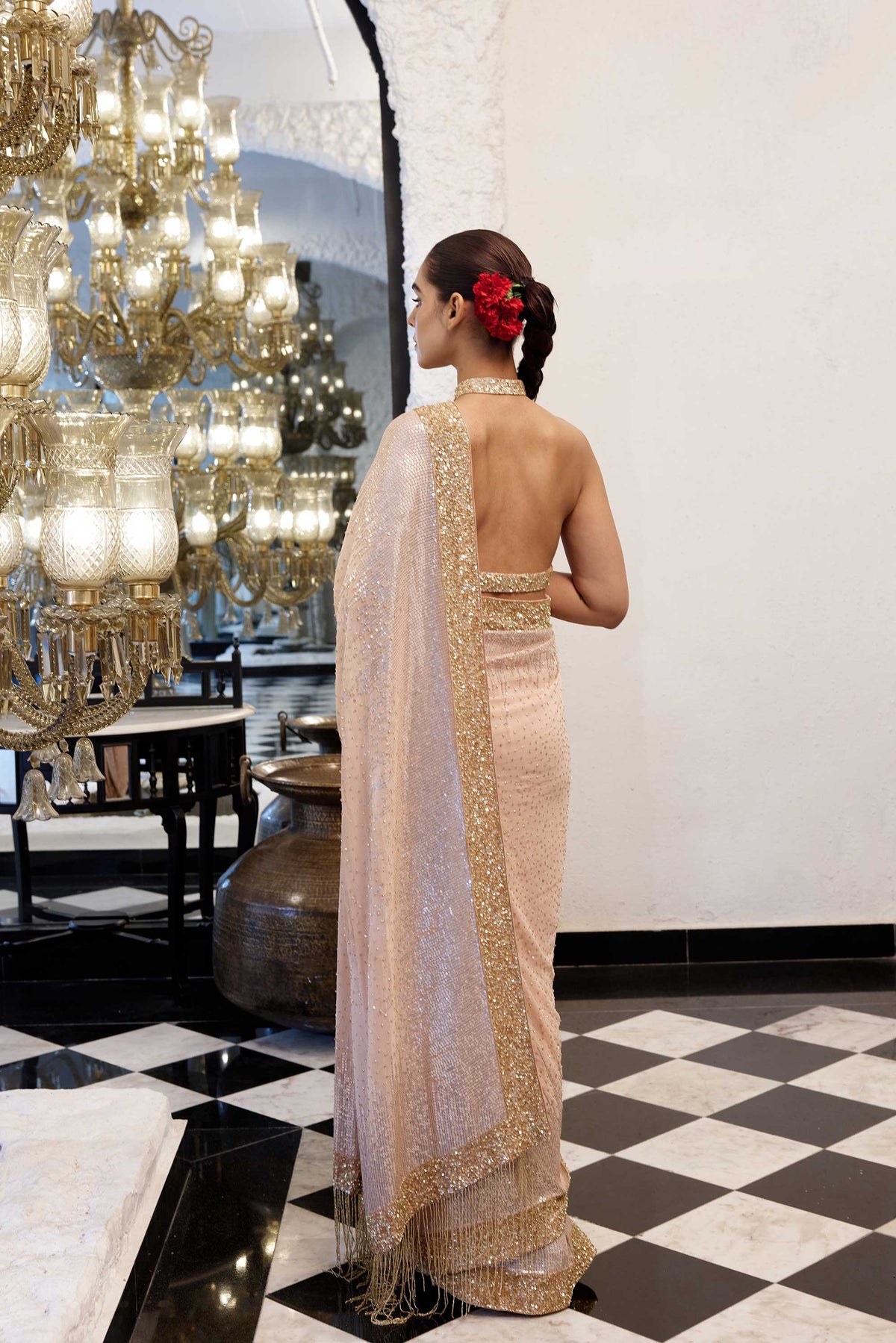 Sari Set in gold & silver Sequin Embroidery