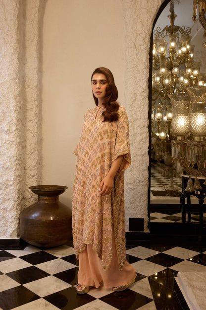 Kaftan Set in Booti Grid gold & silver Sequin Embroidery