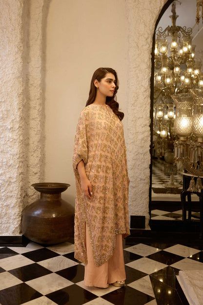 Kaftan Set in Booti Grid gold & silver Sequin Embroidery