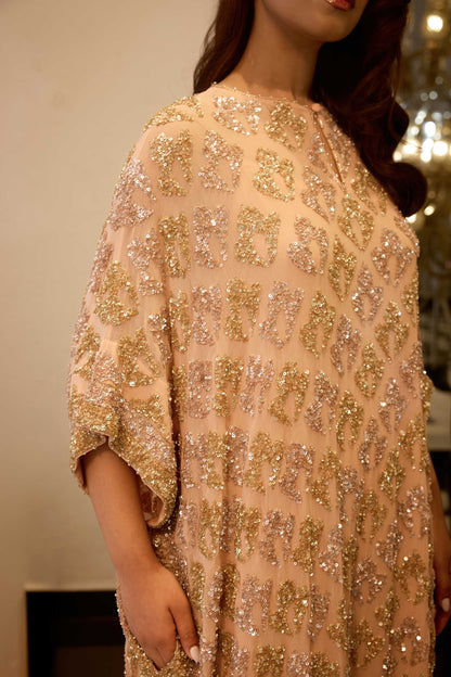 Kaftan Set in Booti Grid gold & silver Sequin Embroidery