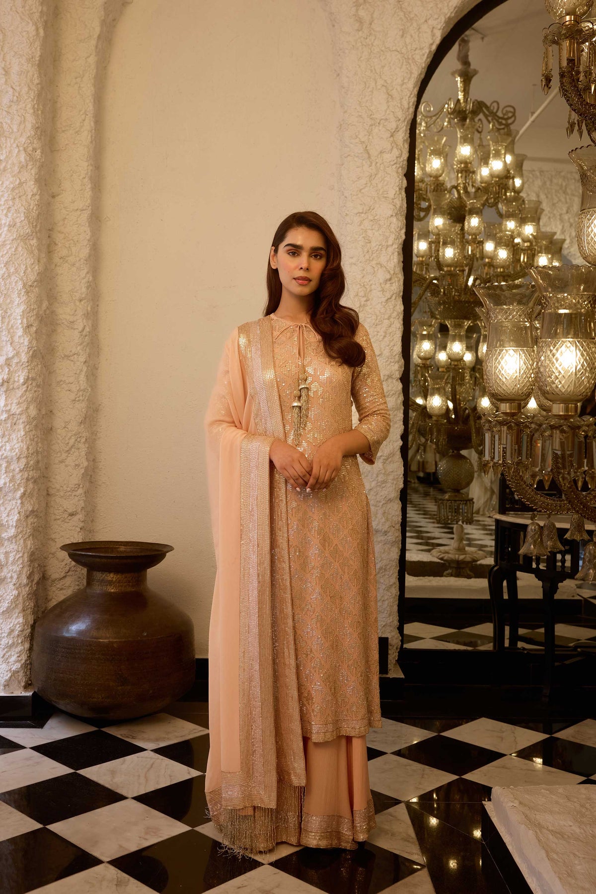 Kurta Set  sheeted booti grid sequin embroidery
