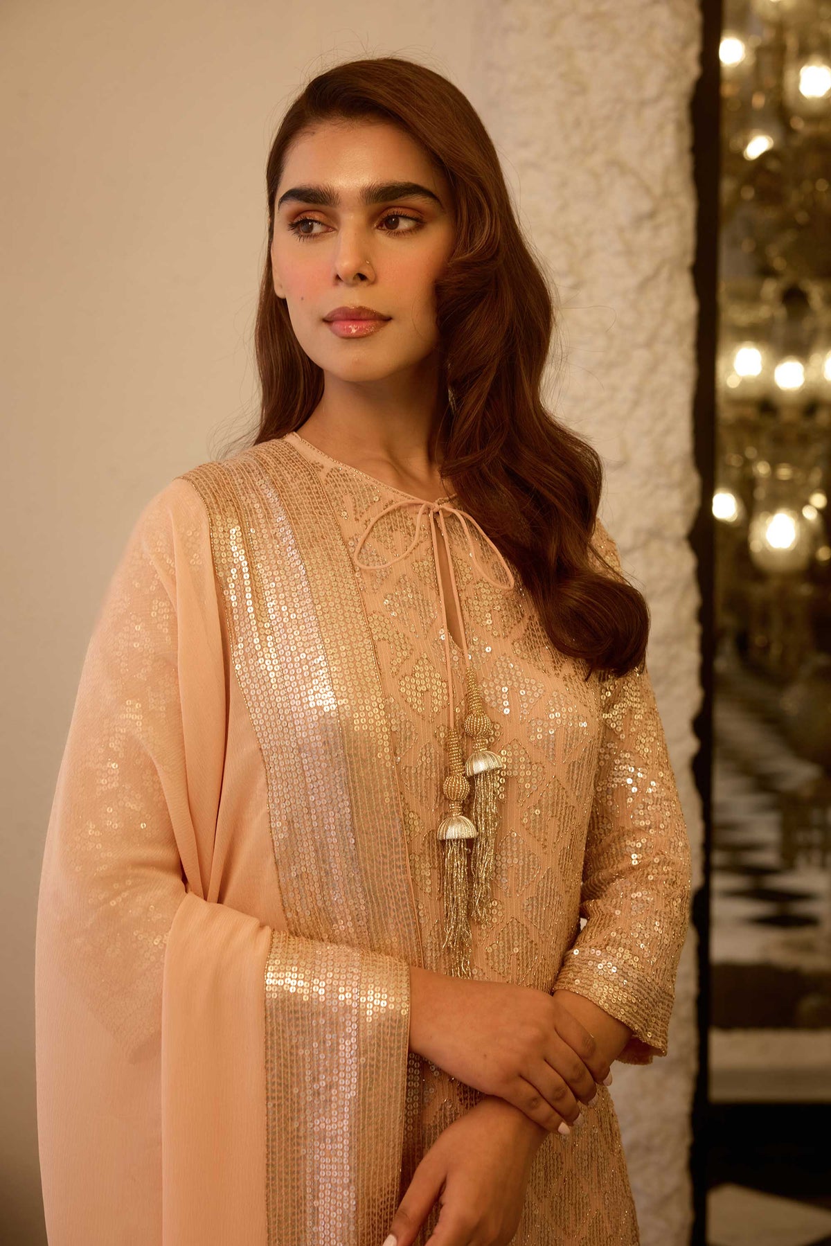 Kurta Set  sheeted booti grid sequin embroidery