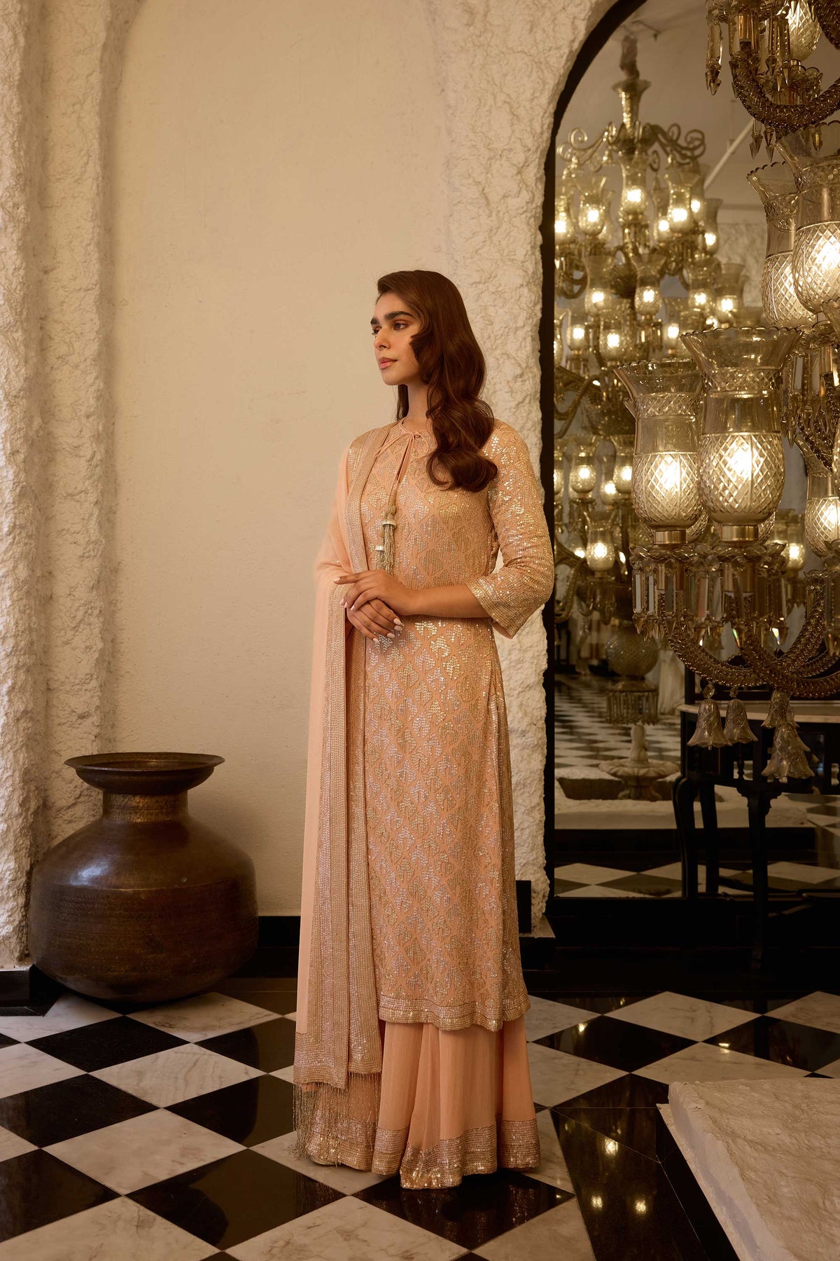 Kurta Set  sheeted booti grid sequin embroidery