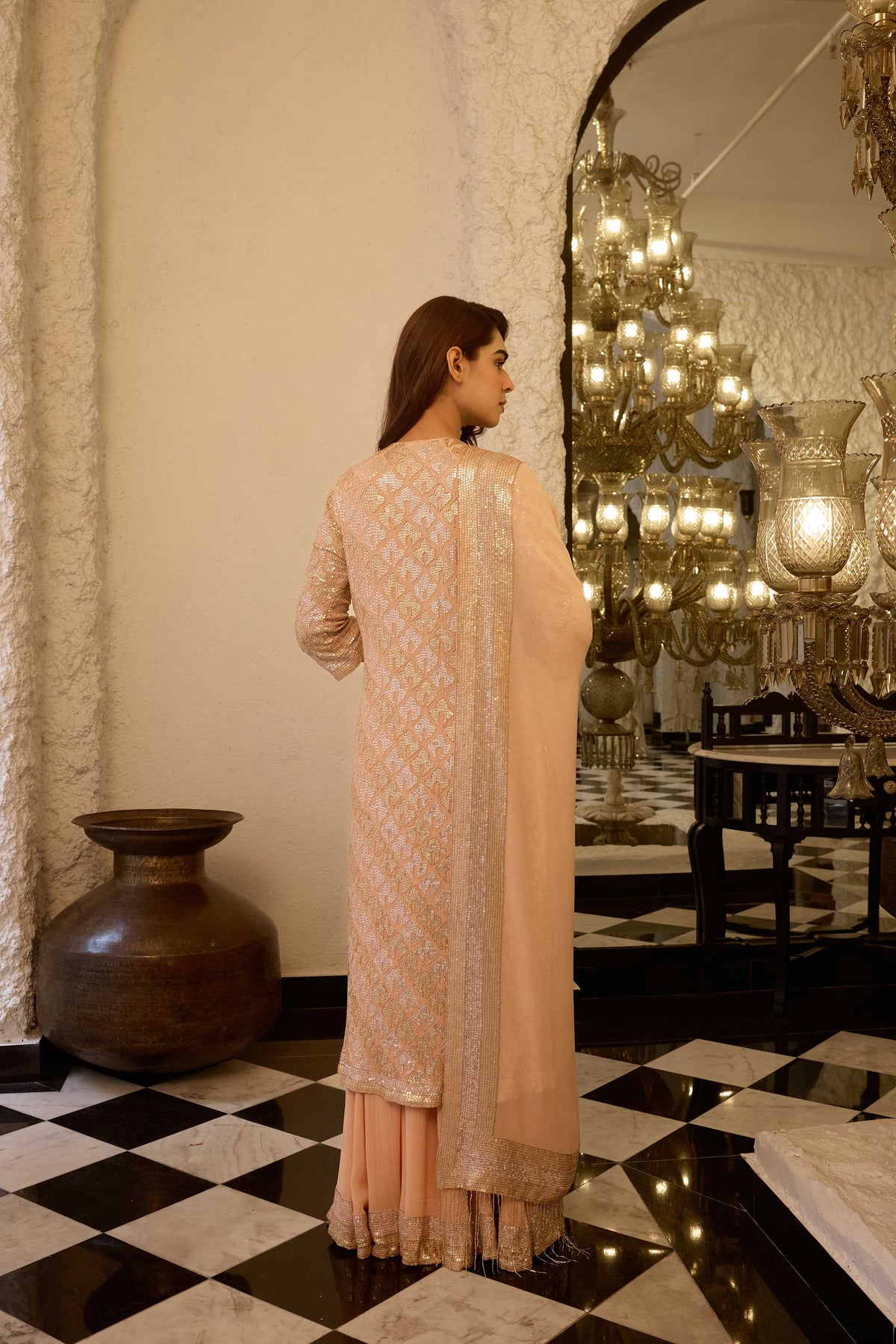 Kurta Set  sheeted booti grid sequin embroidery