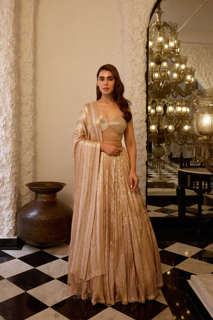 LEHENGA SET in vertical wave sheeted sequin embroidery