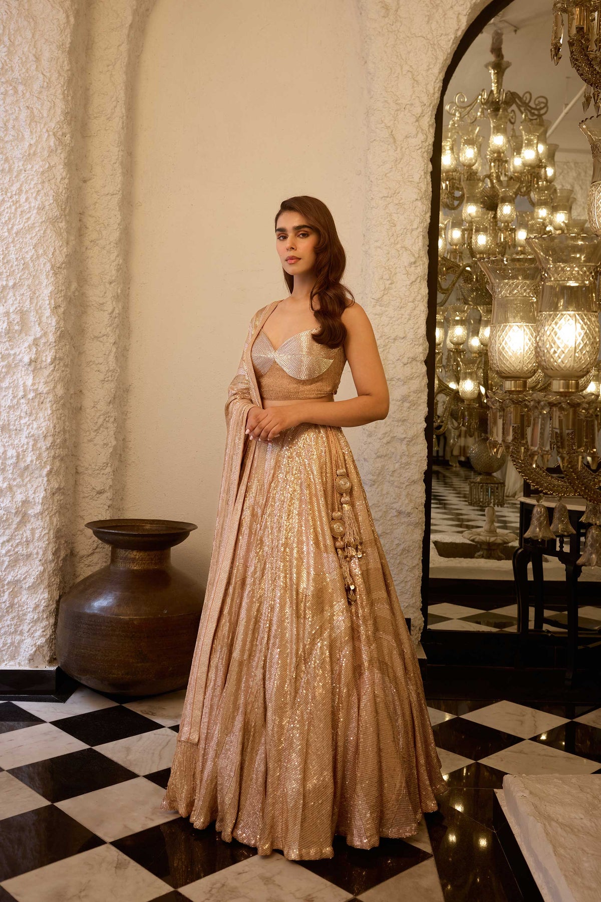 LEHENGA SET in vertical wave sheeted sequin embroidery