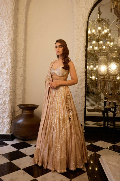 LEHENGA SET in vertical wave sheeted sequin embroidery