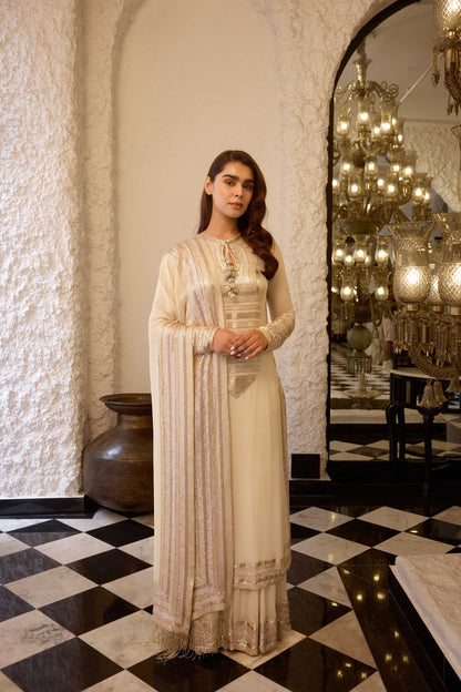 Kurta Set in yoke sheeted gold silver sequin embroidery