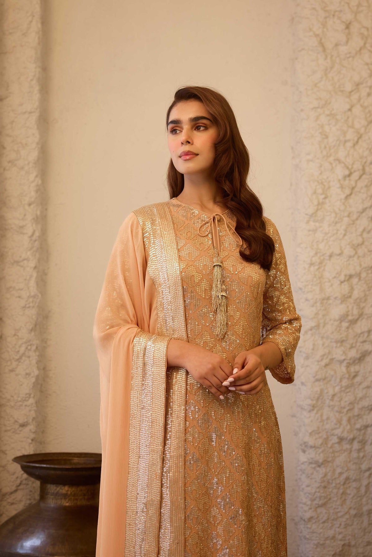Kurta Set  sheeted booti grid sequin embroidery