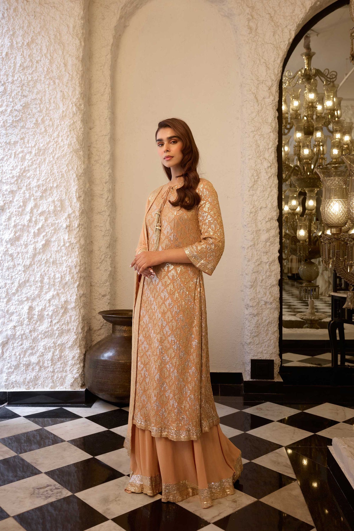 Kurta Set  sheeted booti grid sequin embroidery