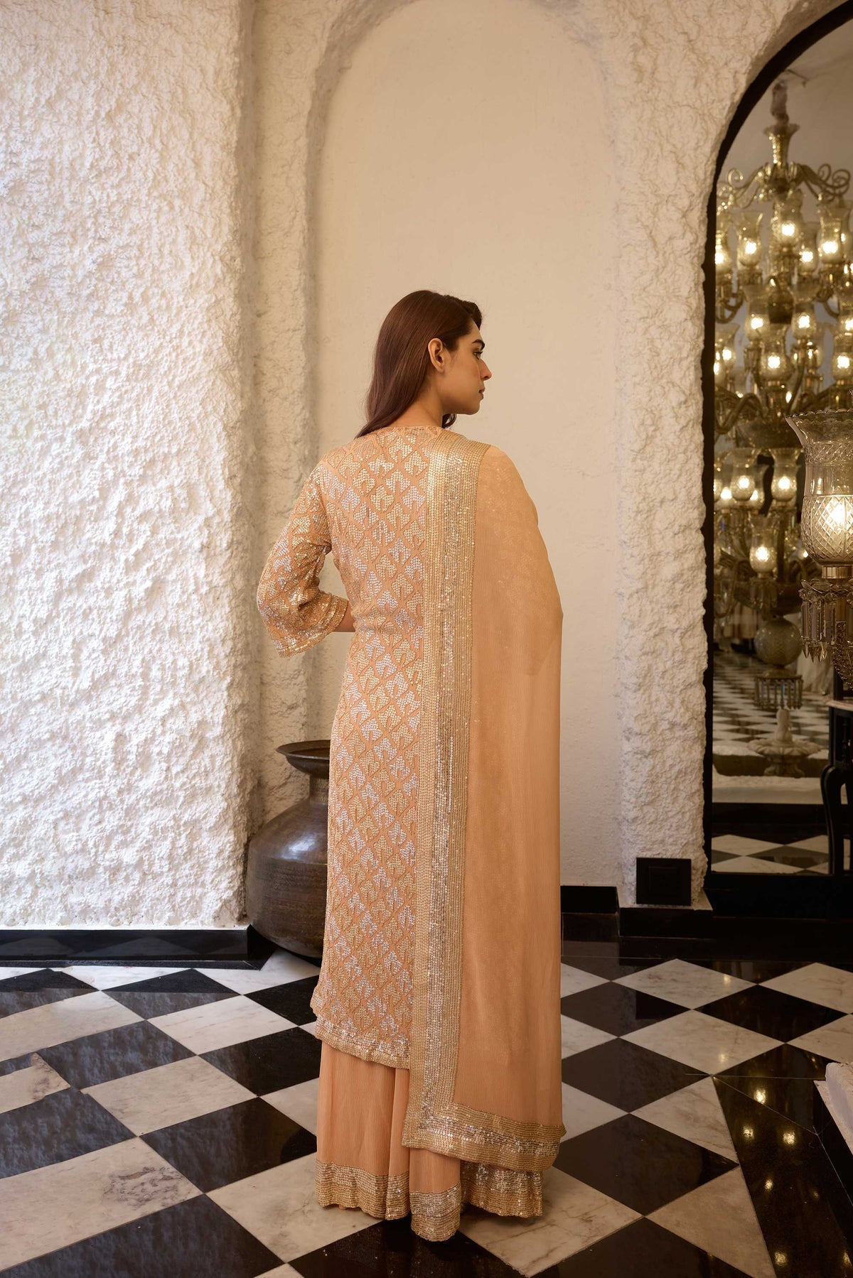 Kurta Set  sheeted booti grid sequin embroidery