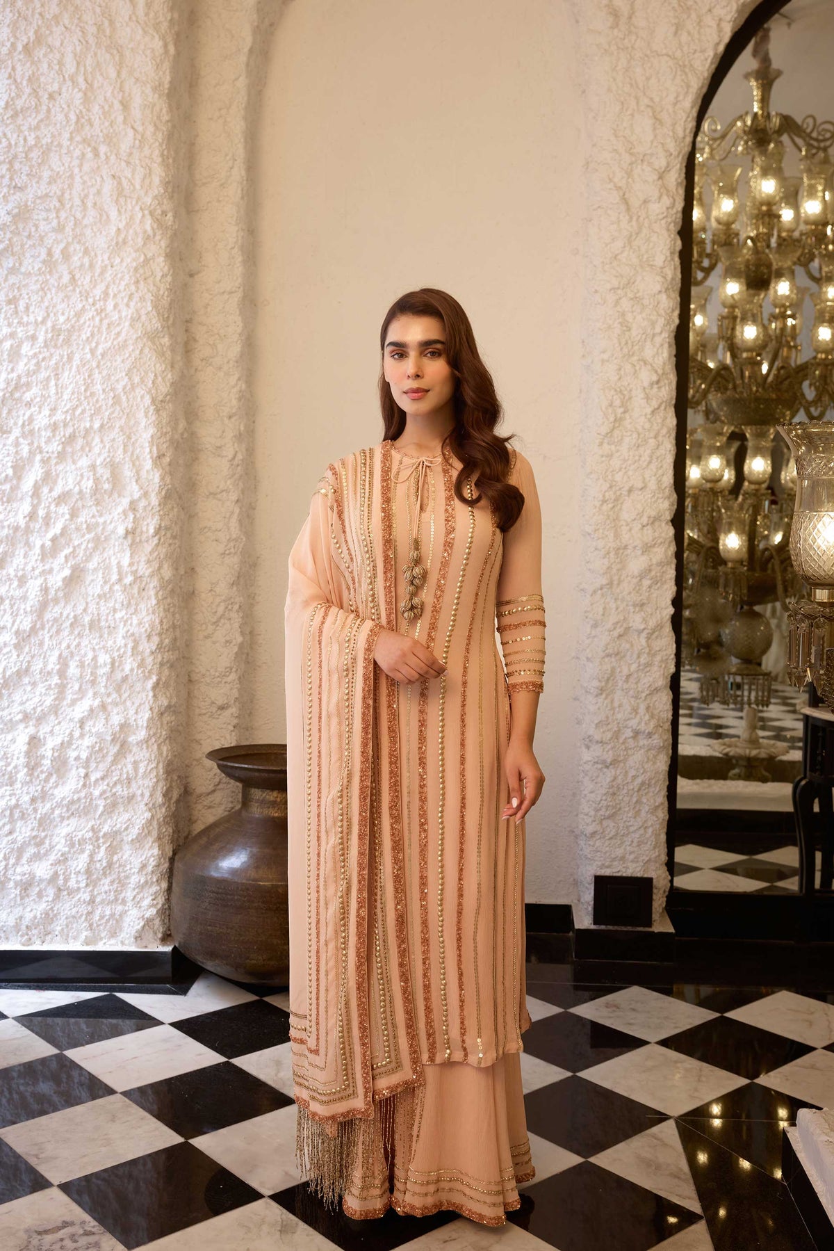 Kurta Set in Sequin Lines embroidery
