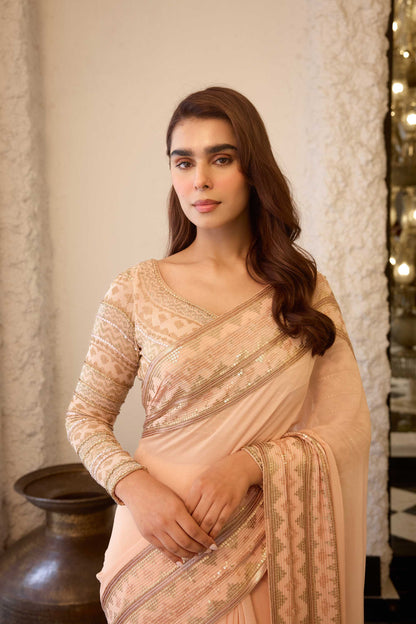 Sari Set In Egyptian Cutdana Pattern Embroidery