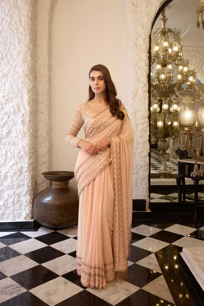 Sari Set In Egyptian Cutdana Pattern Embroidery