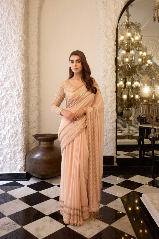 Sari Set In Egyptian Cutdana Pattern Embroidery