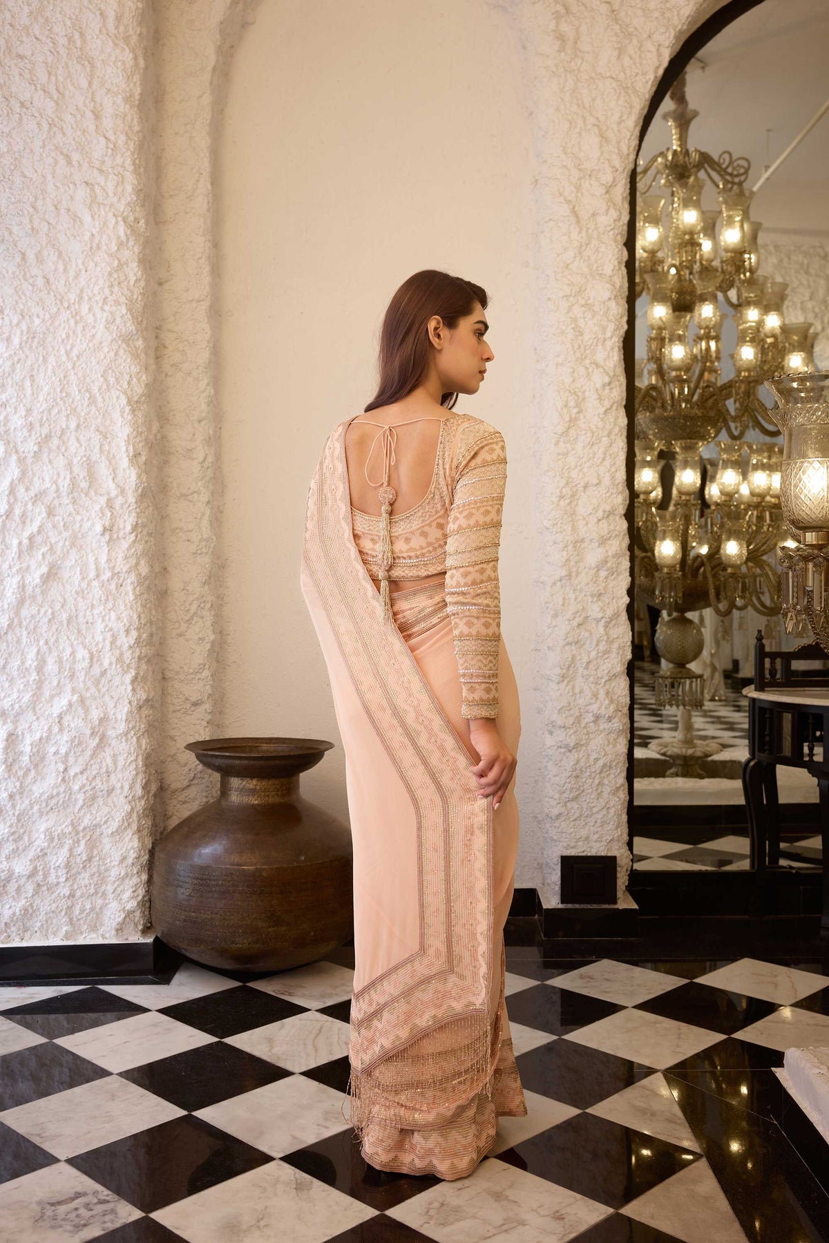 Sari Set In Egyptian Cutdana Pattern Embroidery