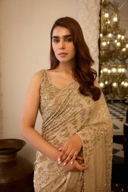 Sari Set in Sequin Embroidery in Alligator Skin Design