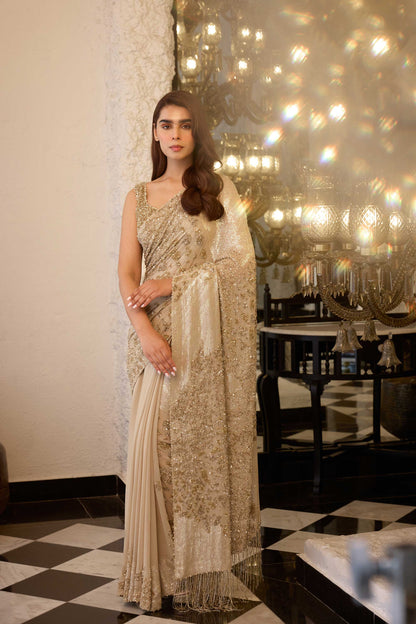 Sari Set in Sequin Embroidery in Alligator Skin Design