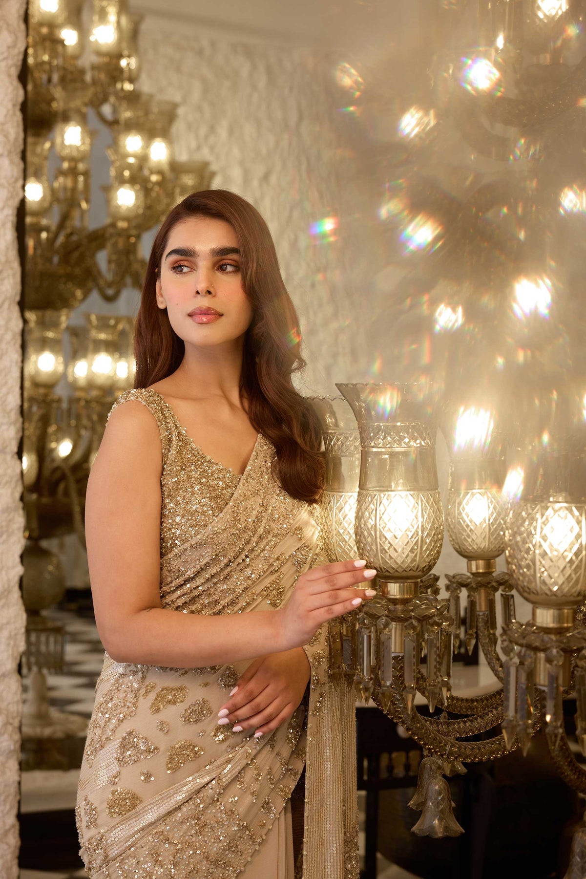 Sari Set in Sequin Embroidery in Alligator Skin Design