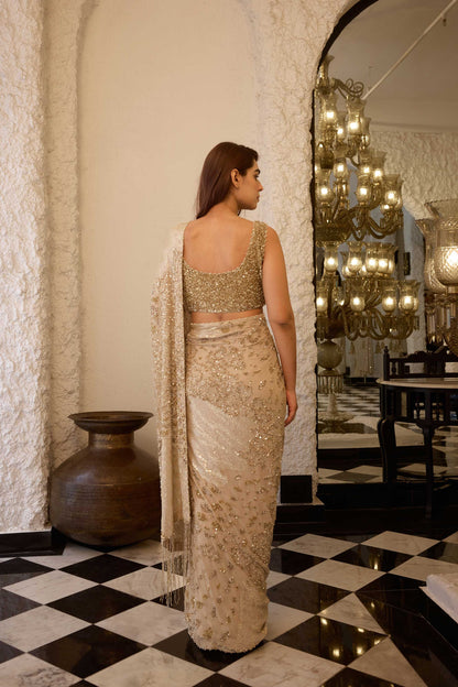 Sari Set in Sequin Embroidery in Alligator Skin Design