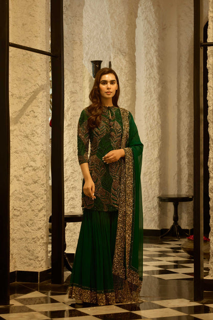 Gharara Set in cutdana and gold sequin leaf embroidery