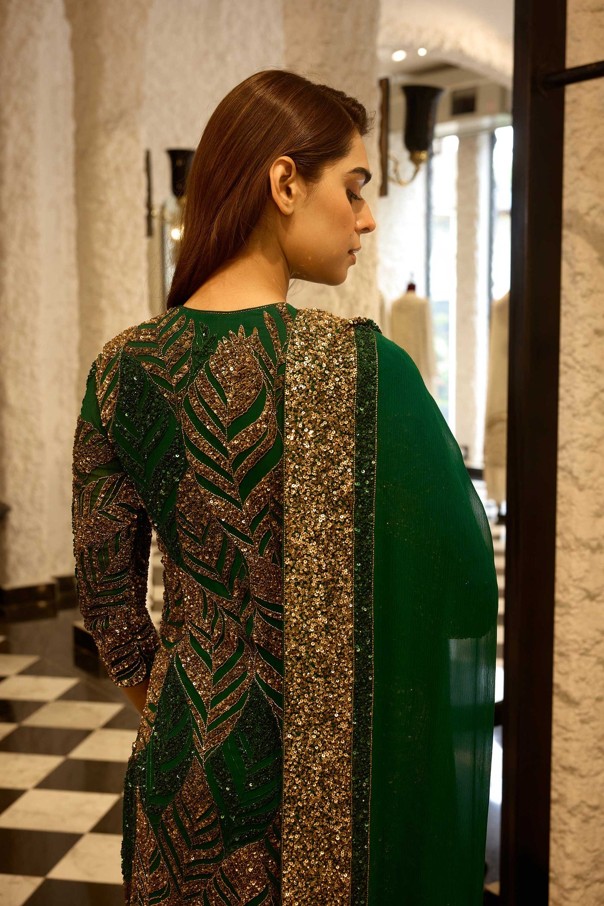 Gharara Set in cutdana and gold sequin leaf embroidery