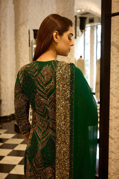 Gharara Set in cutdana and gold sequin leaf embroidery