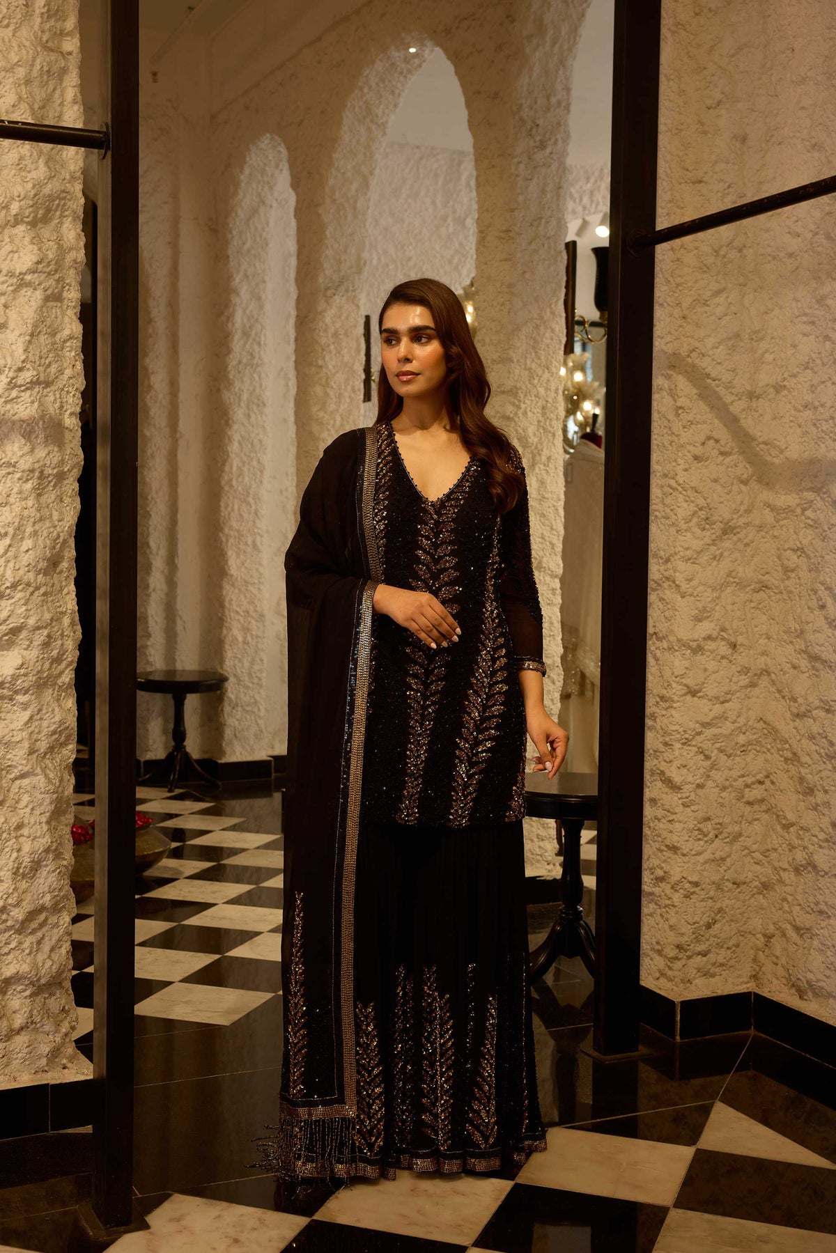 Gharara Set in Leaf Design in Sequins Embroidery