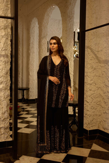 Gharara Set in Leaf Design in Sequins Embroidery