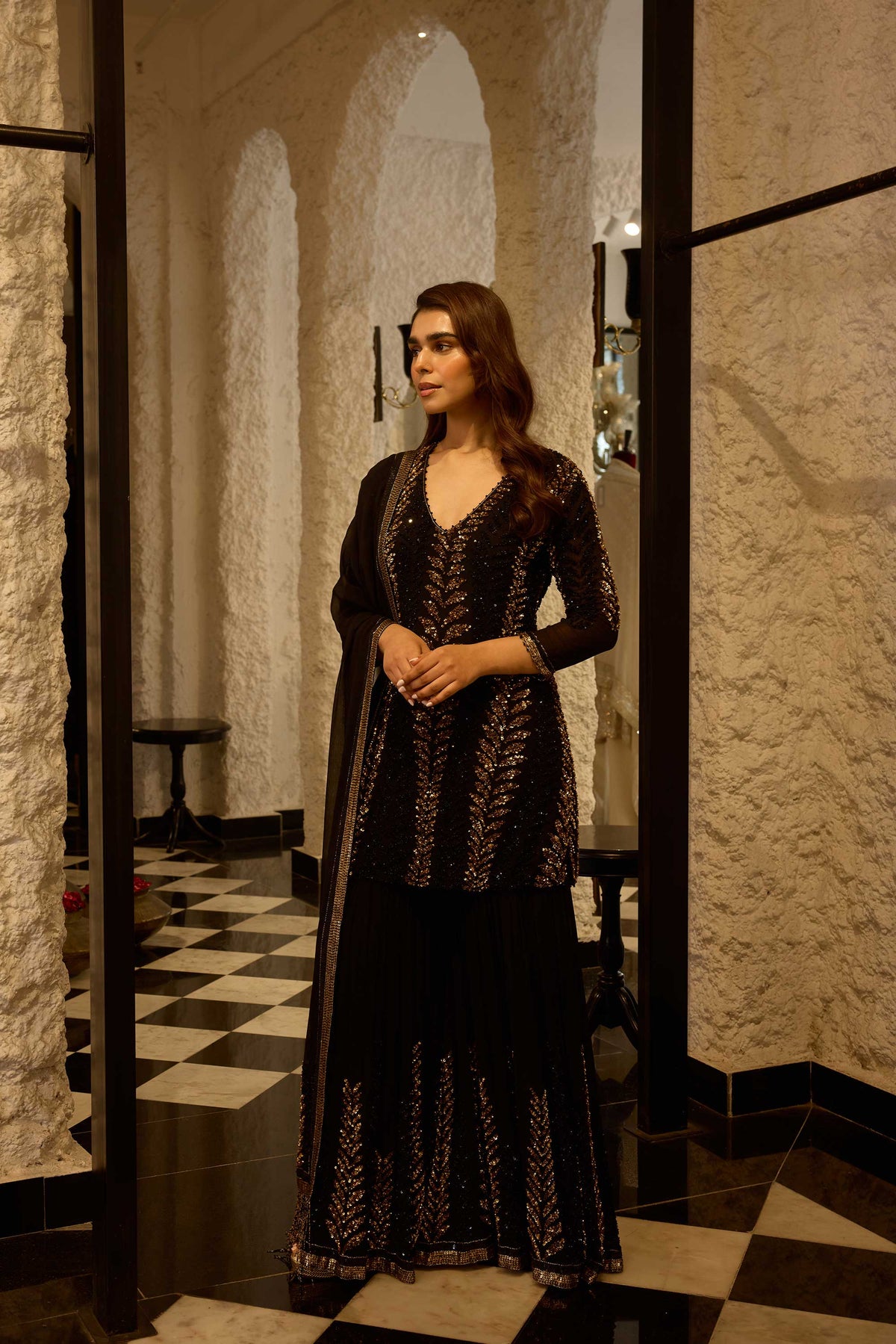 Gharara Set in Leaf Design in Sequins Embroidery