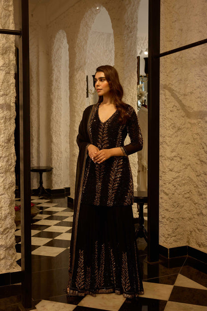 Gharara Set in Leaf Design in Sequins Embroidery