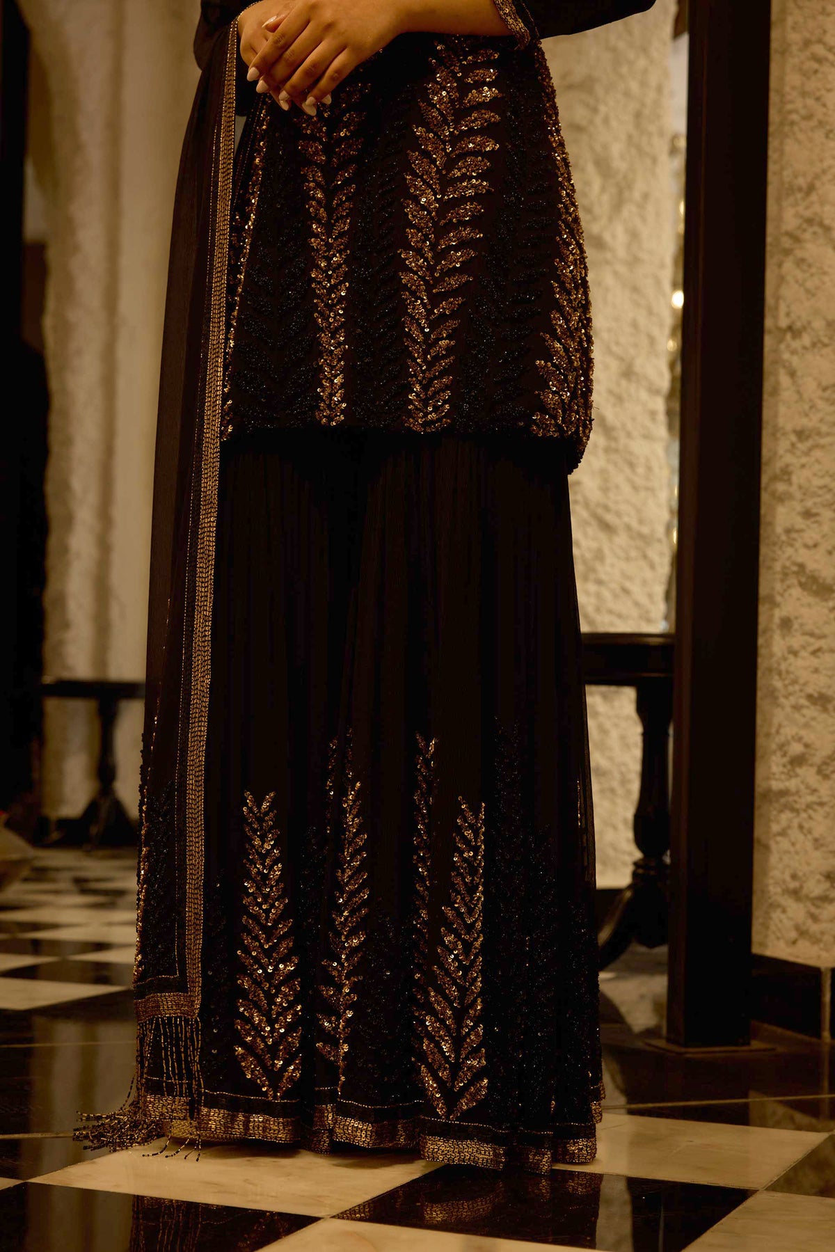 Gharara Set in Leaf Design in Sequins Embroidery