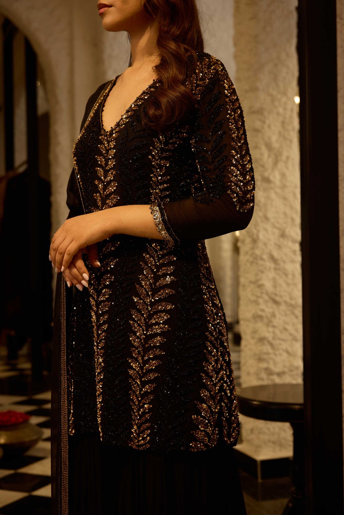 Gharara Set in Leaf Design in Sequins Embroidery