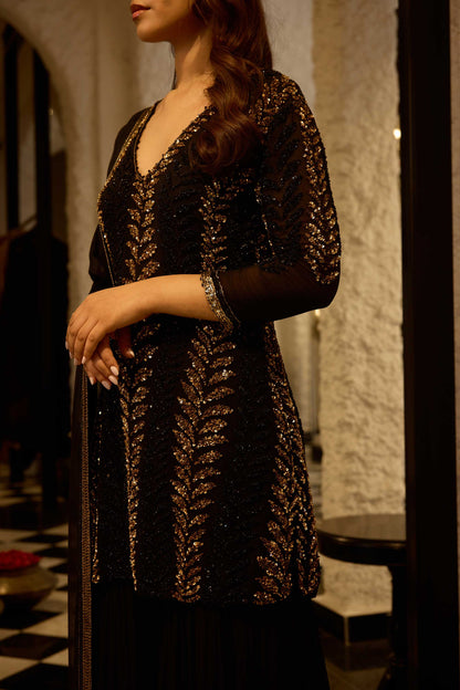 Gharara Set in Leaf Design in Sequins Embroidery
