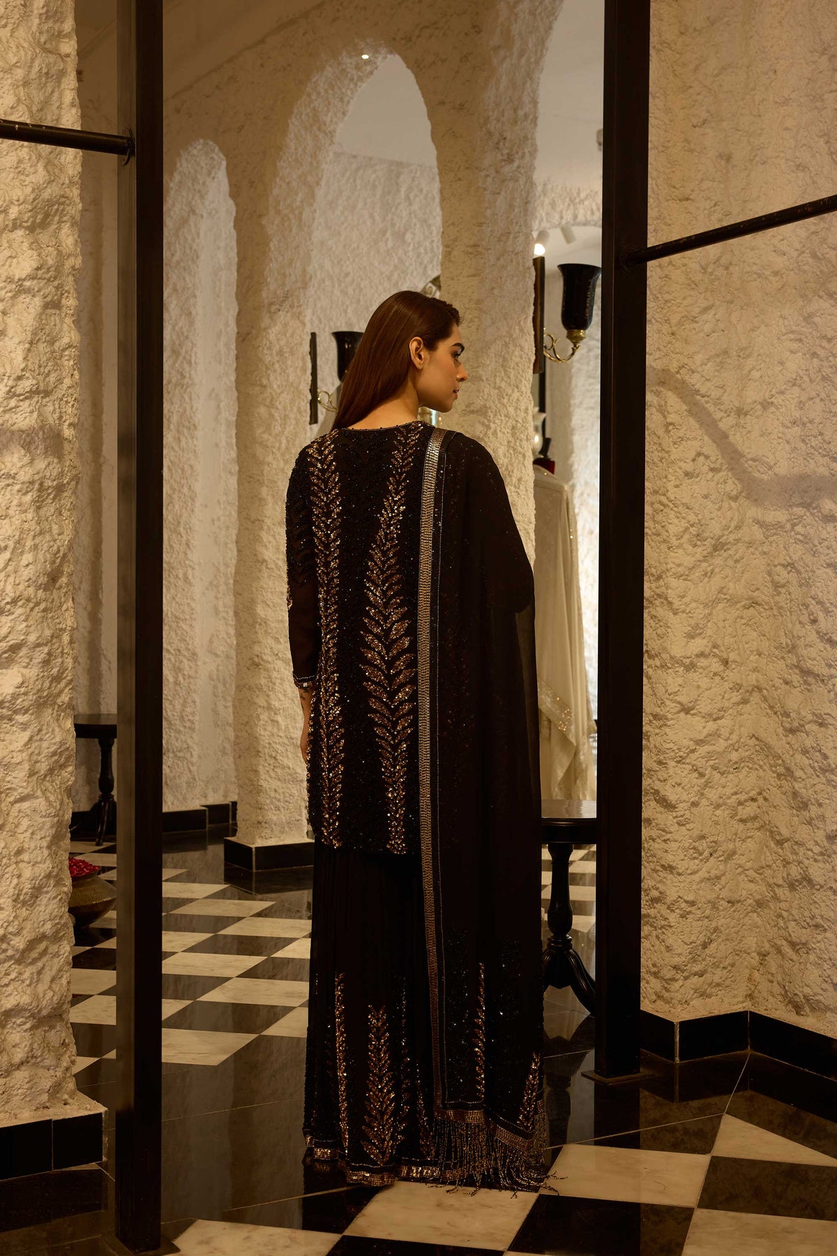 Gharara Set in Leaf Design in Sequins Embroidery