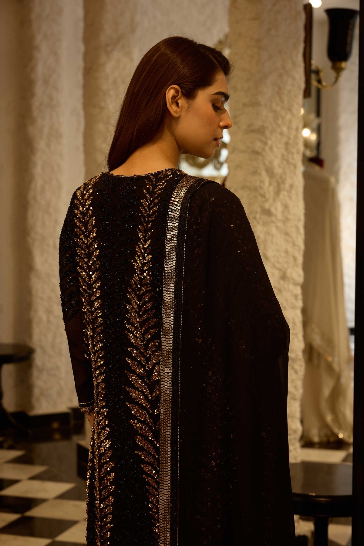 Gharara Set in Leaf Design in Sequins Embroidery