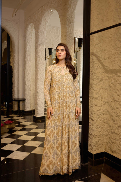 Jacket Set in Grid Booti silver & gold sequin embroidery