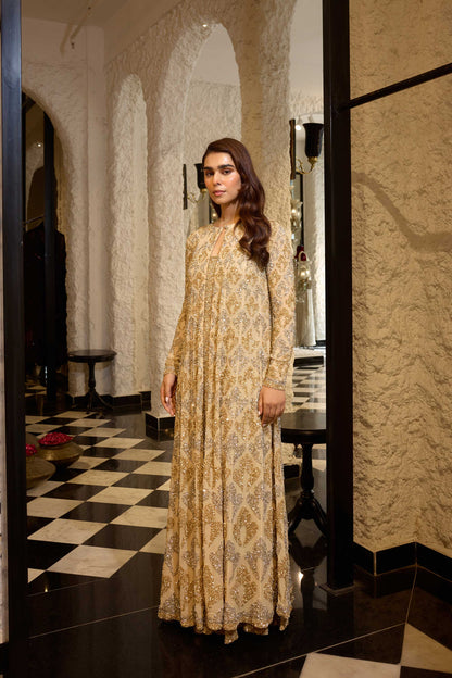Jacket Set in Grid Booti silver & gold sequin embroidery
