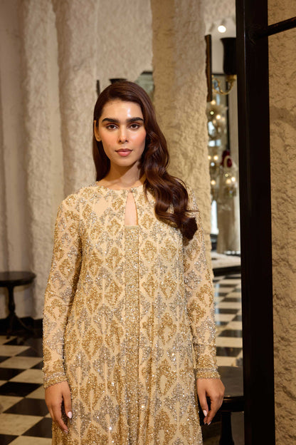 Jacket Set in Grid Booti silver & gold sequin embroidery