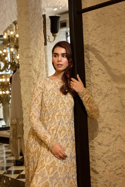 Jacket Set in Grid Booti silver & gold sequin embroidery