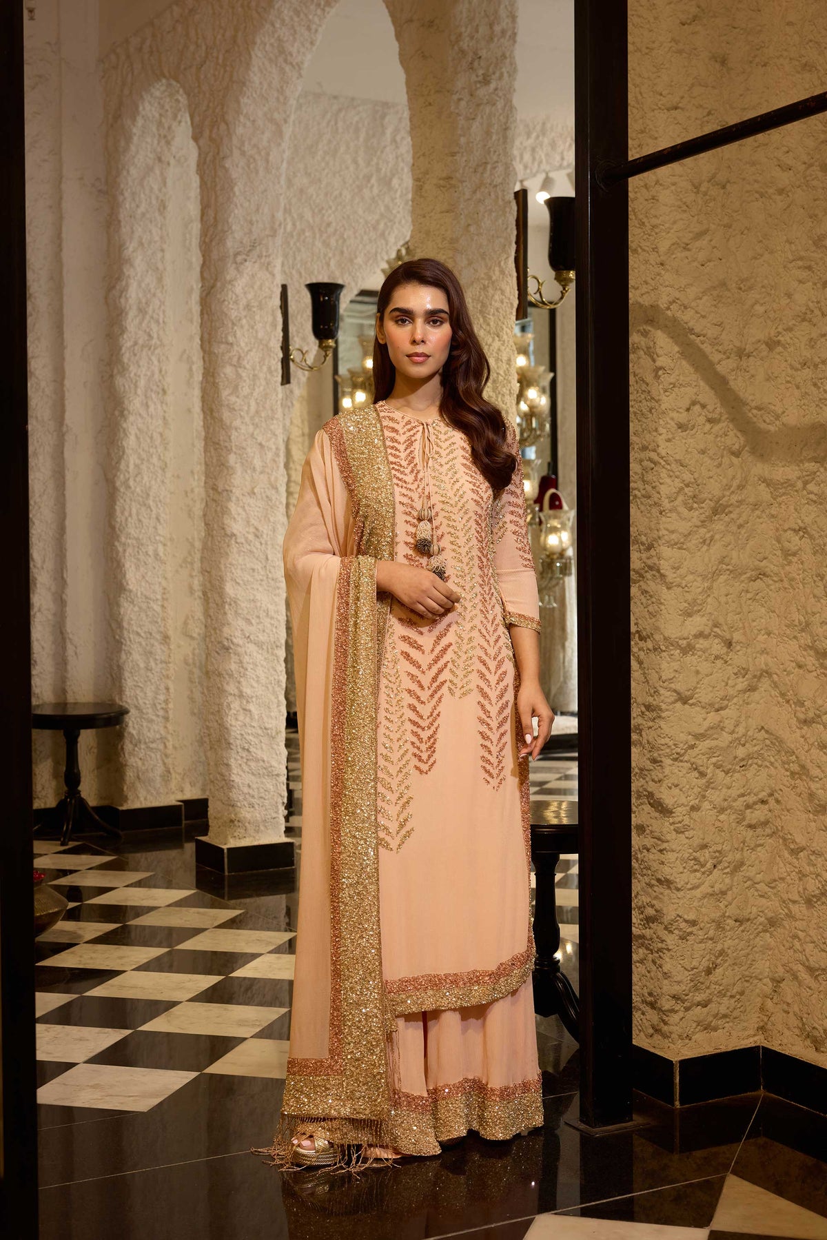 Kurta Set in Leaf Sequin Embroidery