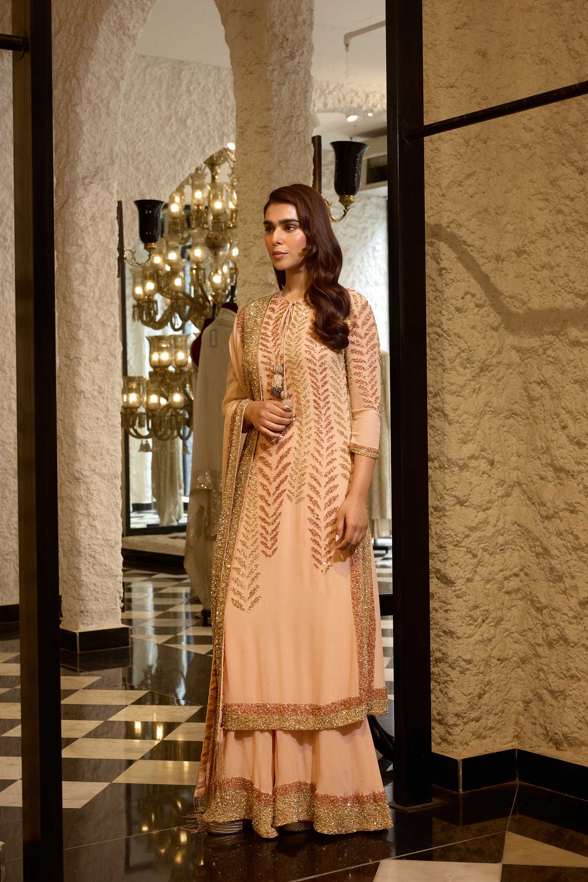 Kurta Set in Leaf Sequin Embroidery