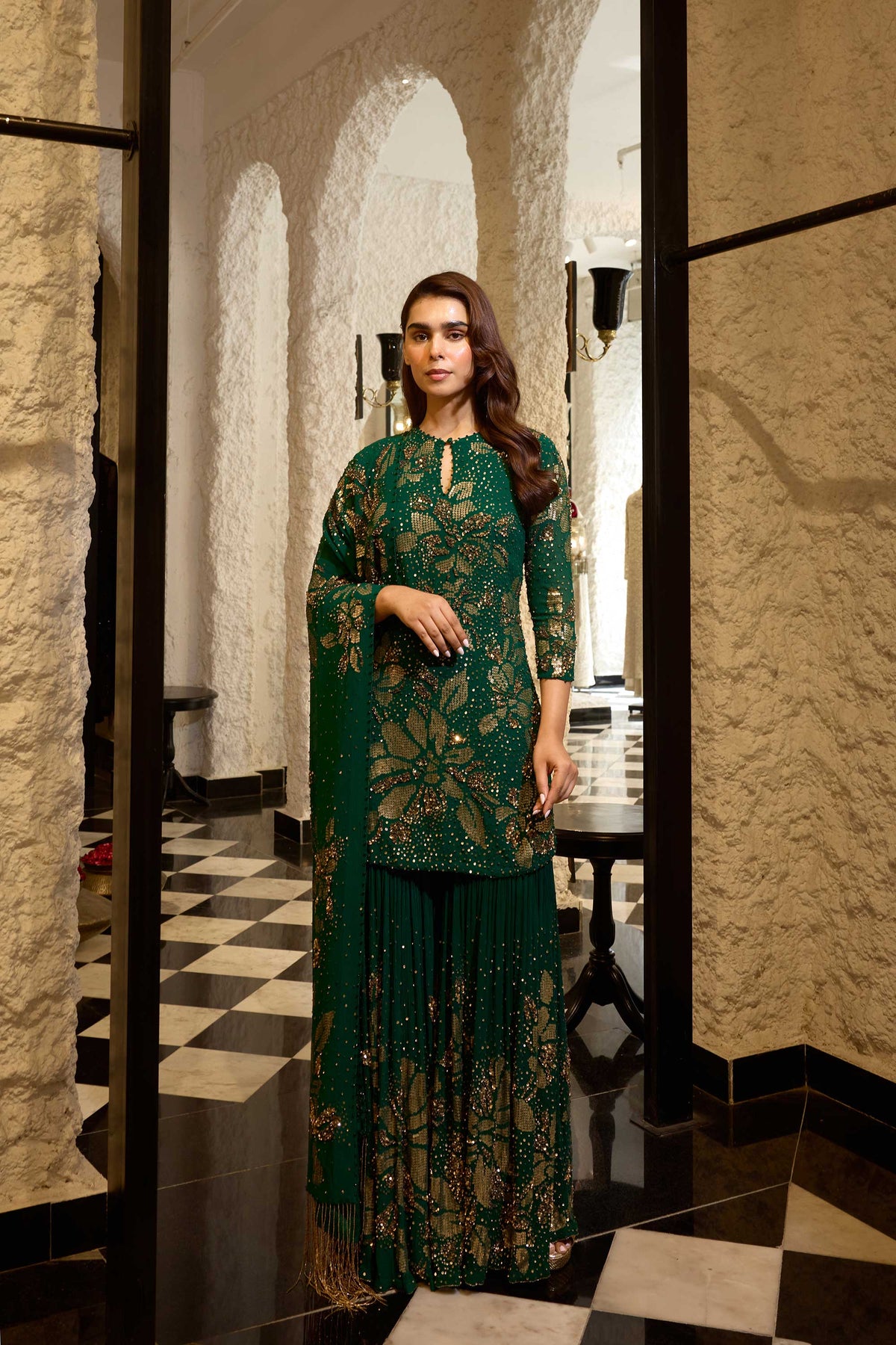 Gharara Set in Floral Sprinkle Sequin Embroidery