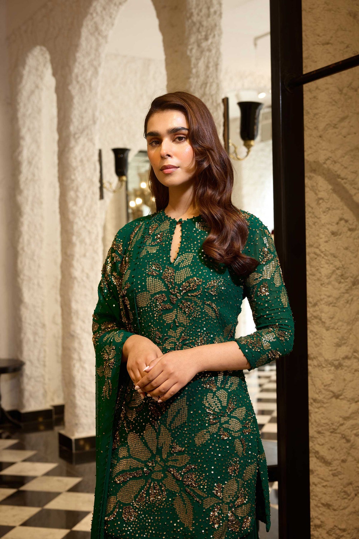 Gharara Set in Floral Sprinkle Sequin Embroidery