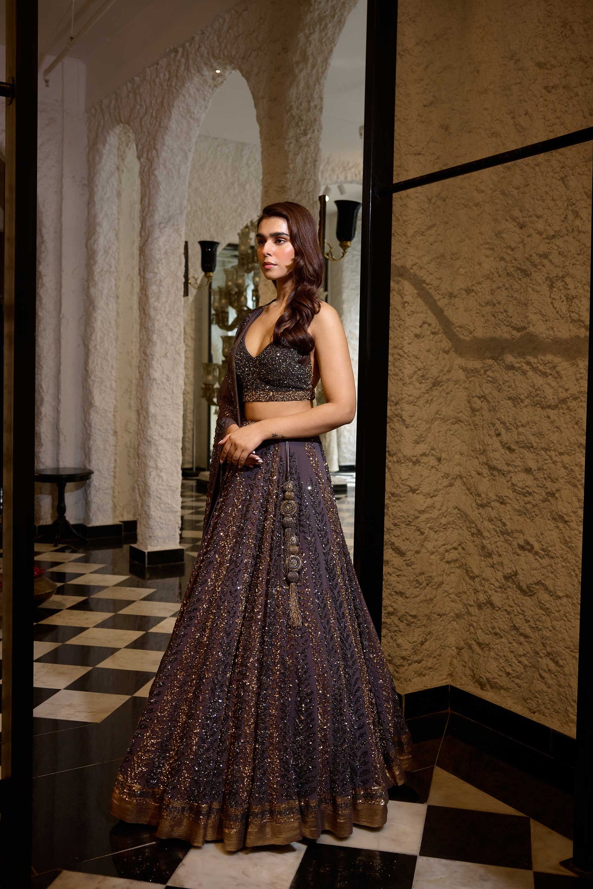 Lehenga Set in Tonal & Gold Sequin Embroidery