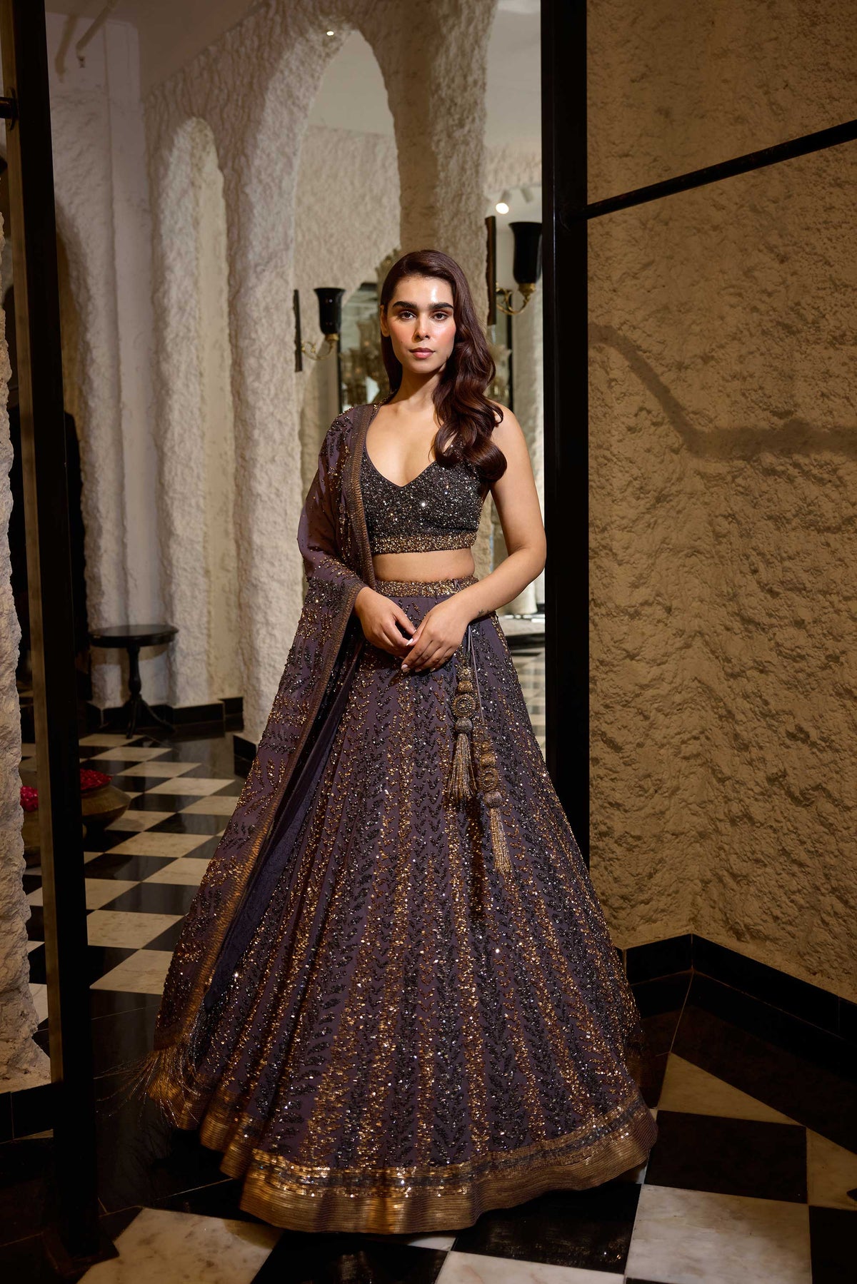Lehenga Set in Tonal & Gold Sequin Embroidery