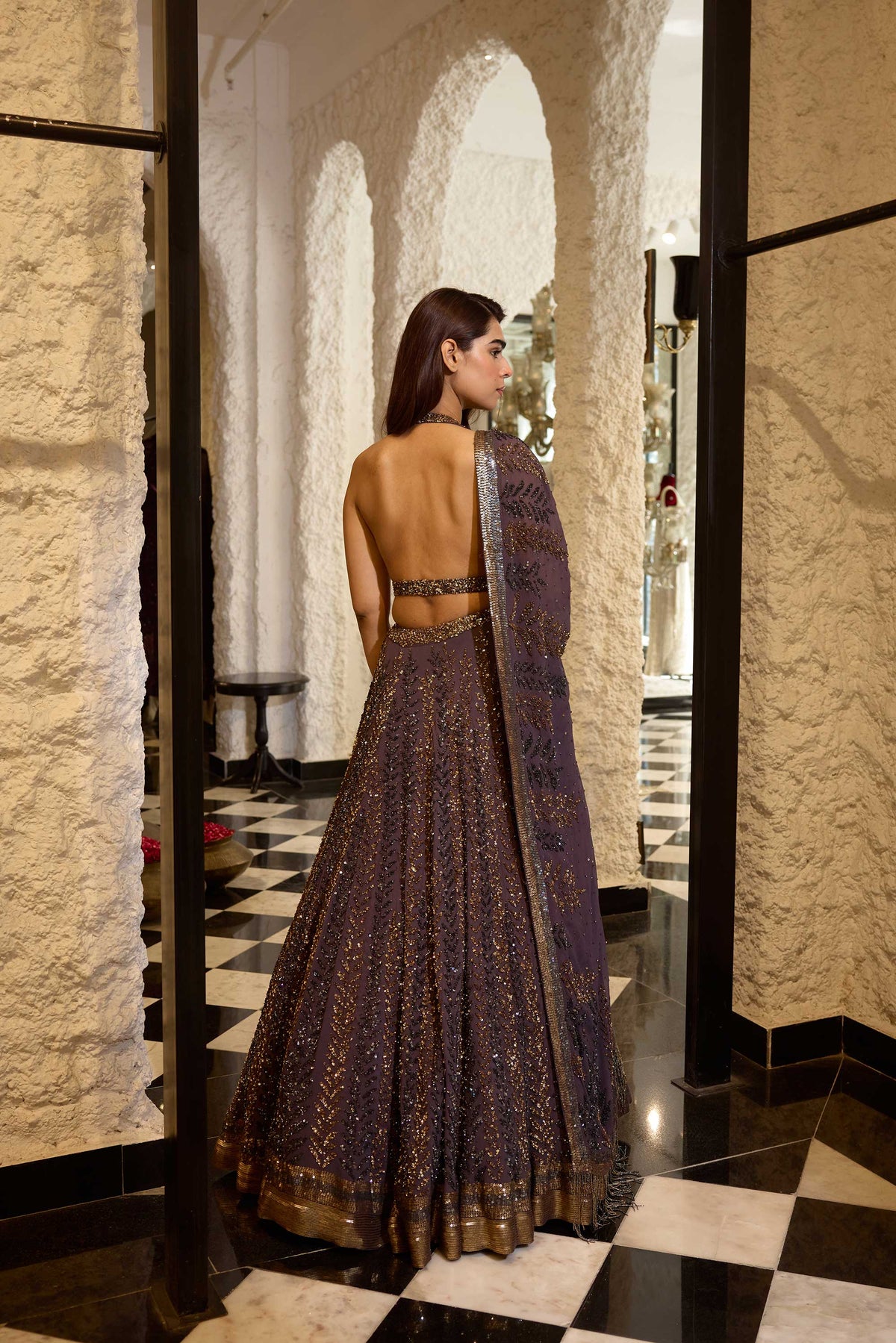 Lehenga Set in Tonal & Gold Sequin Embroidery
