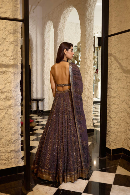 Lehenga Set in Tonal & Gold Sequin Embroidery