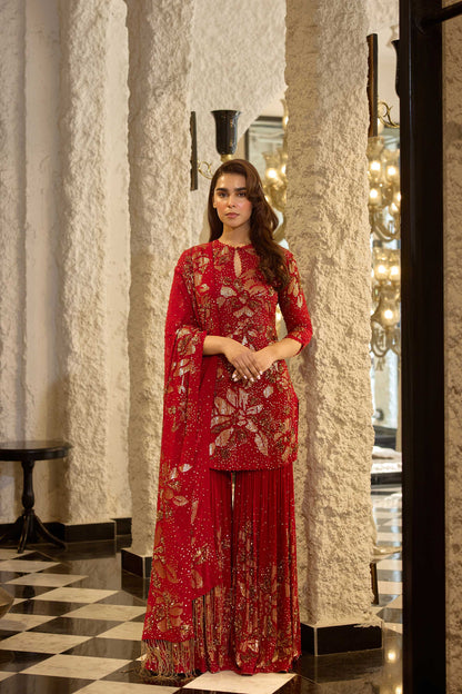 Gharara Set in Floral Sprinkle Sequin Embroidery